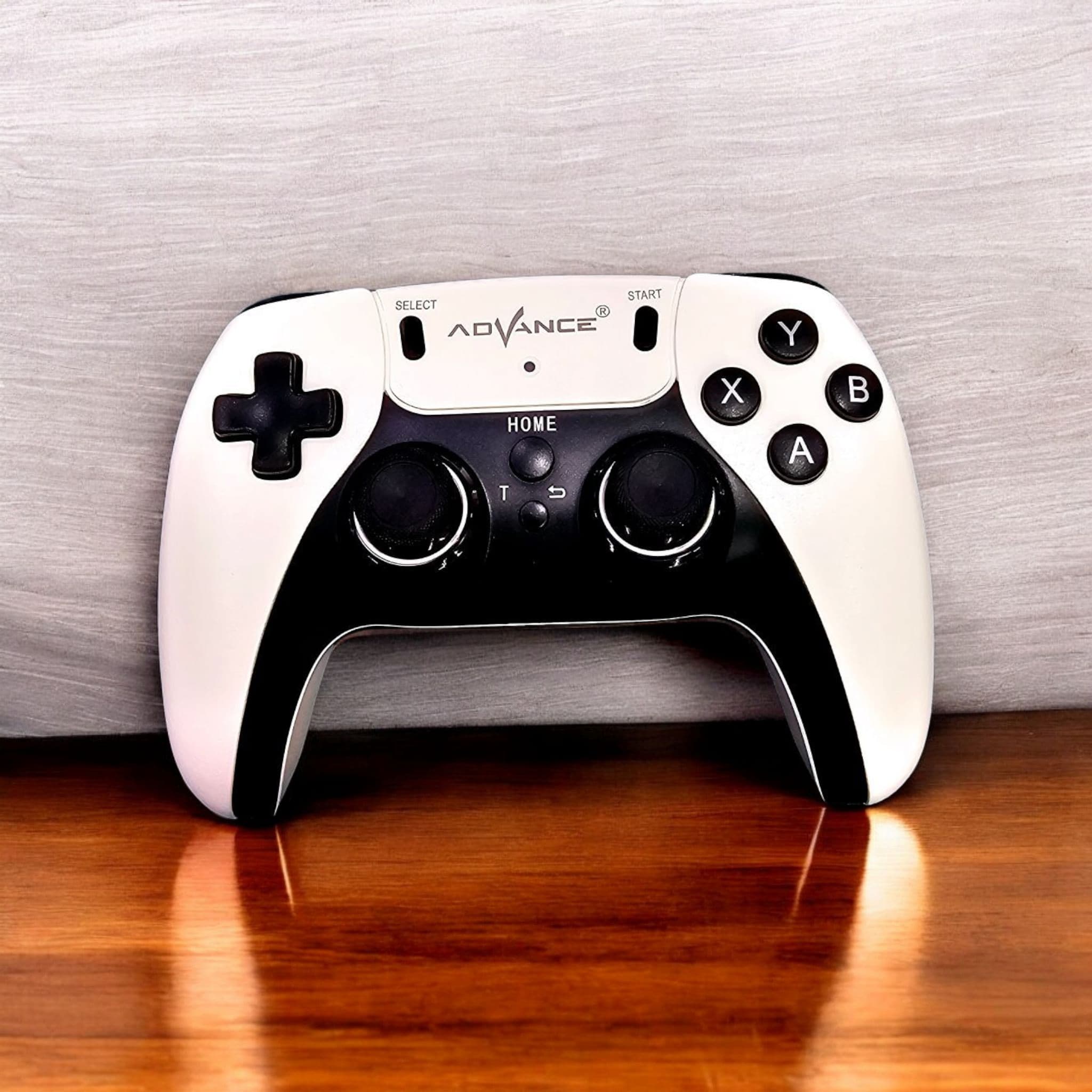 Advance AD-222 wireless game player with red HDMI stick and controller. www.usmile.com